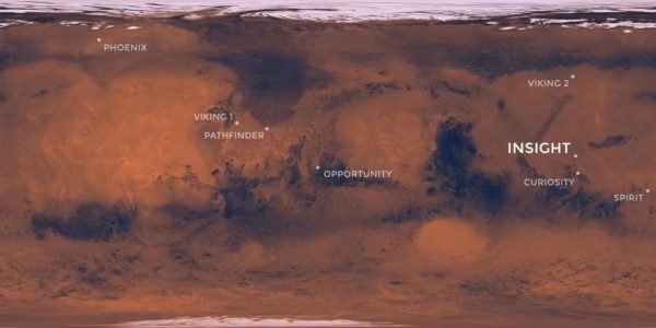 map of landing sites for all mars missions