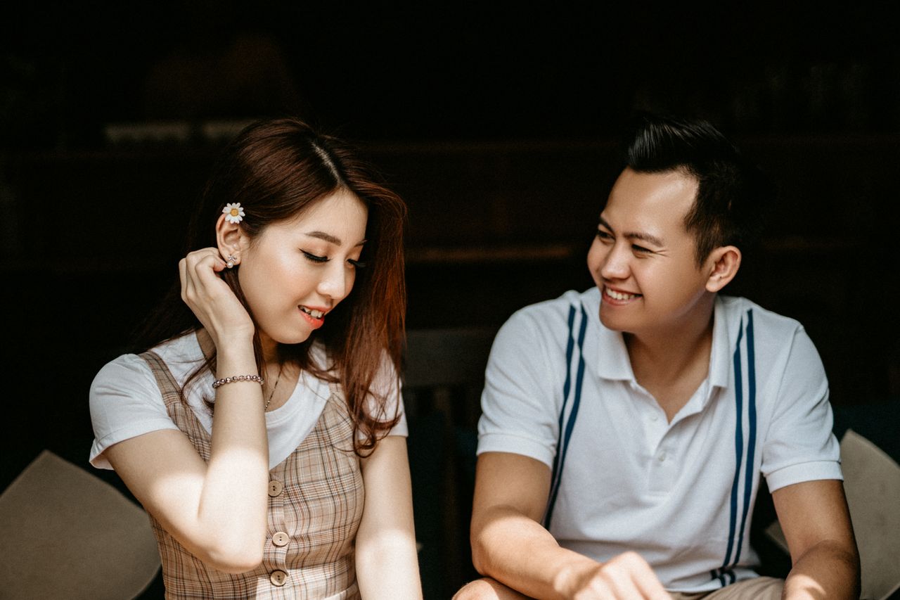 Couple dating and flirting in a restaurant
