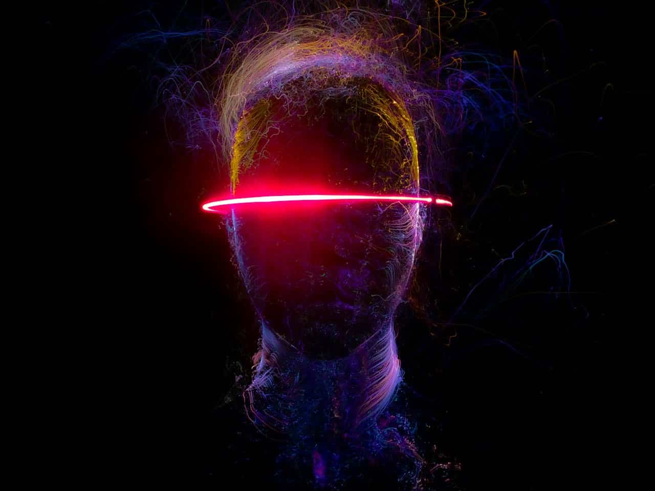 Neon neural-esque outline of a head.