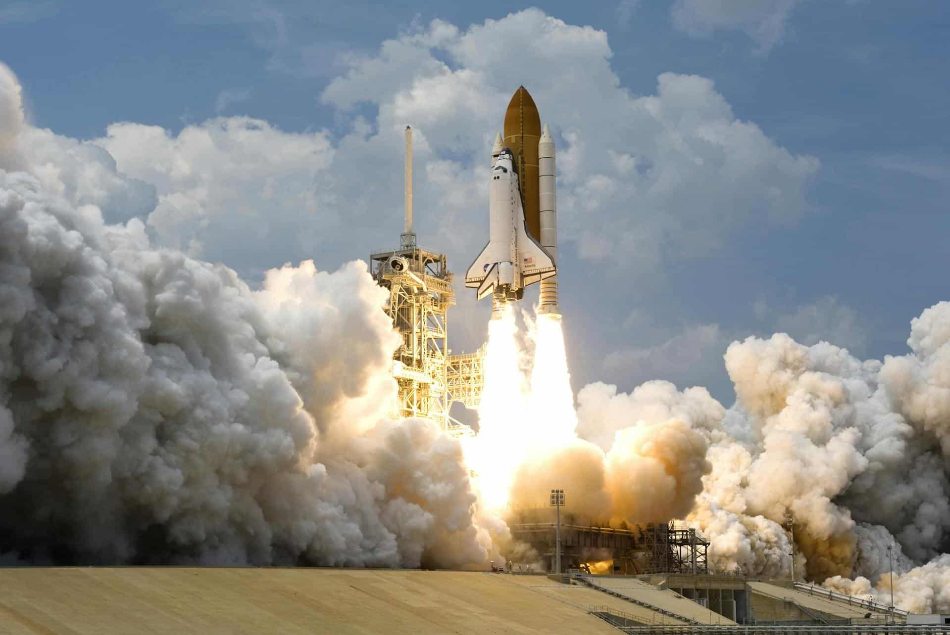 Spaceship taking off from earth