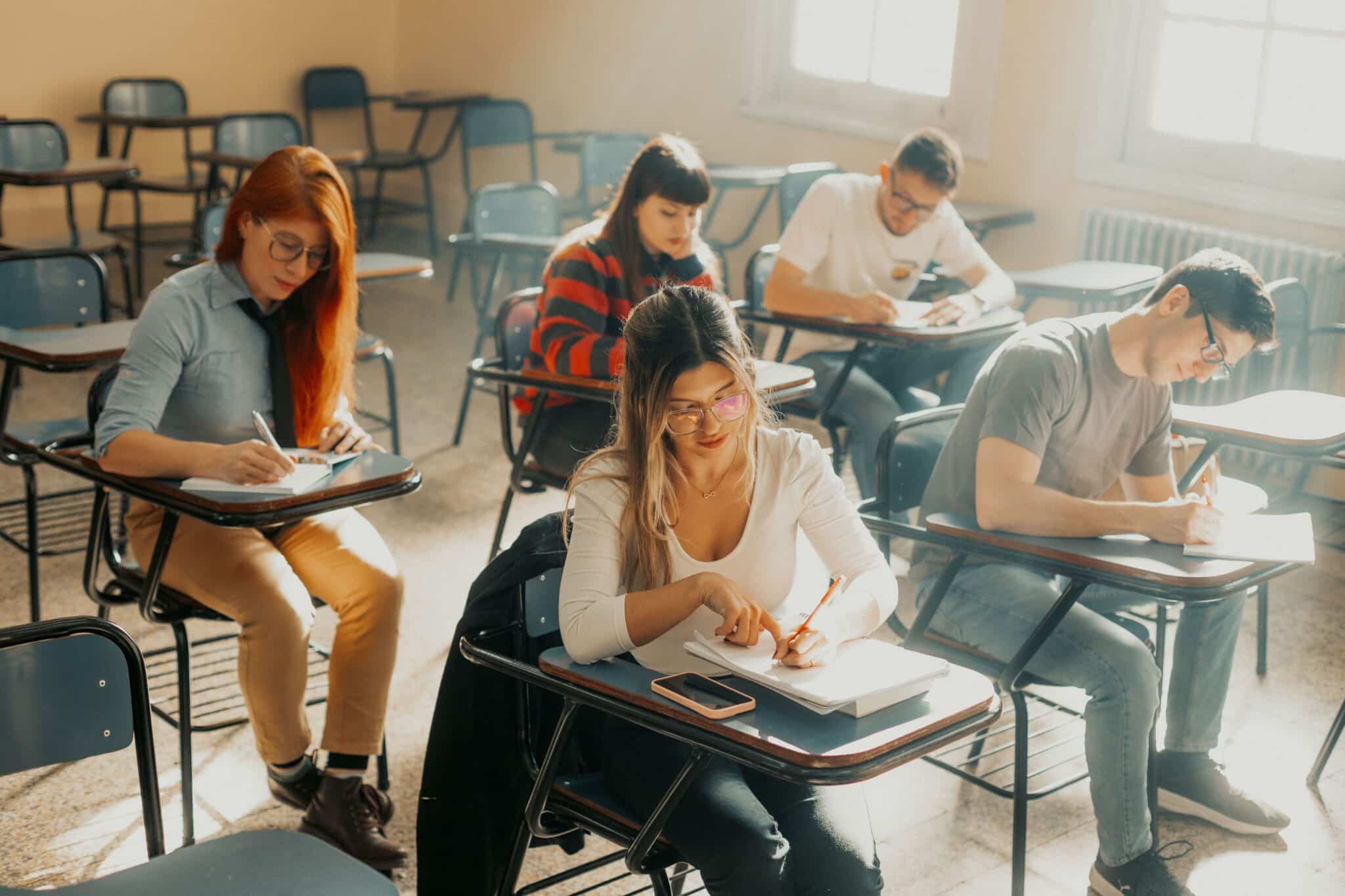 Group of college students taking a test