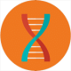 a futuristic double helix icon on orange background