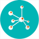 a network icon of a hub connecting 6 nodes on green background